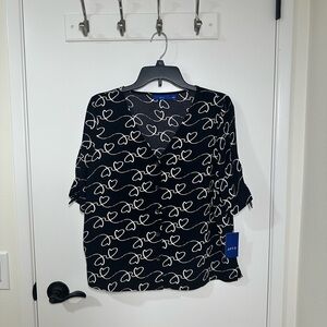 Apt. 9 Black and White Boxy 3/4 Sleeve Blouse